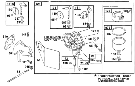 Carburetor Assembly Diagram and Parts List for 176432-0117-XX  Briggs and Stratton Engine